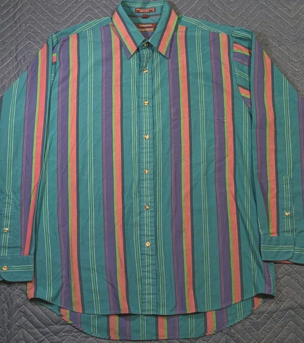 Savile Row Vintage Long Sleeve Men's M Button Up Shirt Vertical Stripe 90s Indie